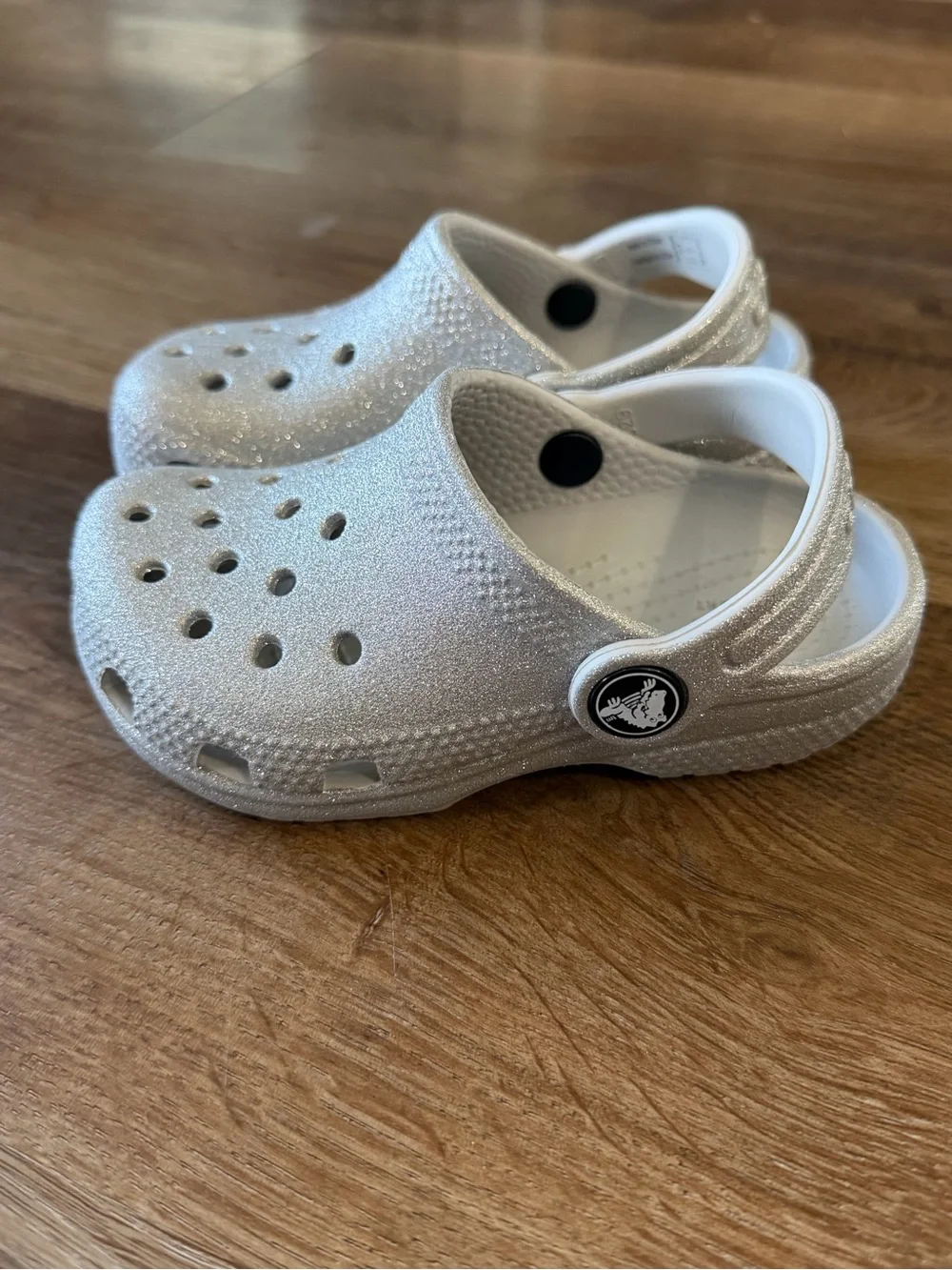 CROCS Kids Glitter Clogs in Silver White